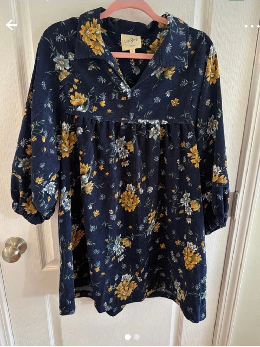Umgee Navy Floral Mini Dress with Beige & Light Blue Blooms